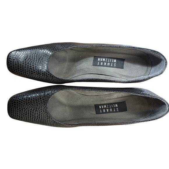 STUART WEITZMAN blk snake print leather block classis pump 8 - Picture 9 of 9
